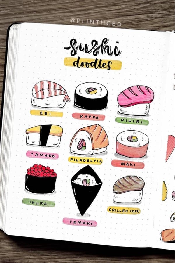 how to draw sushi for bullet journal