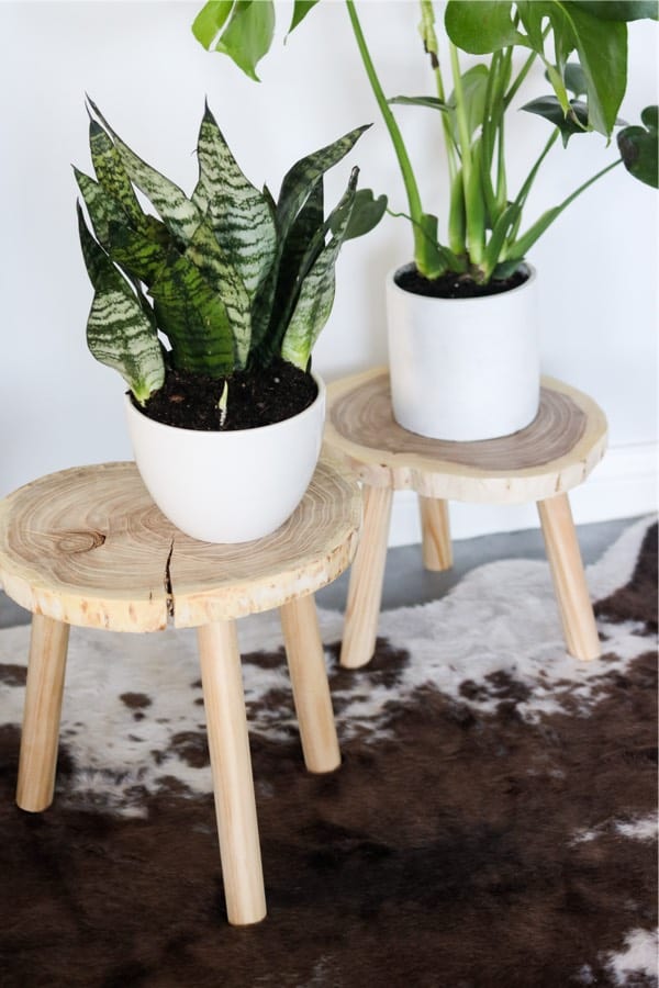 natural wood indoor planter stand