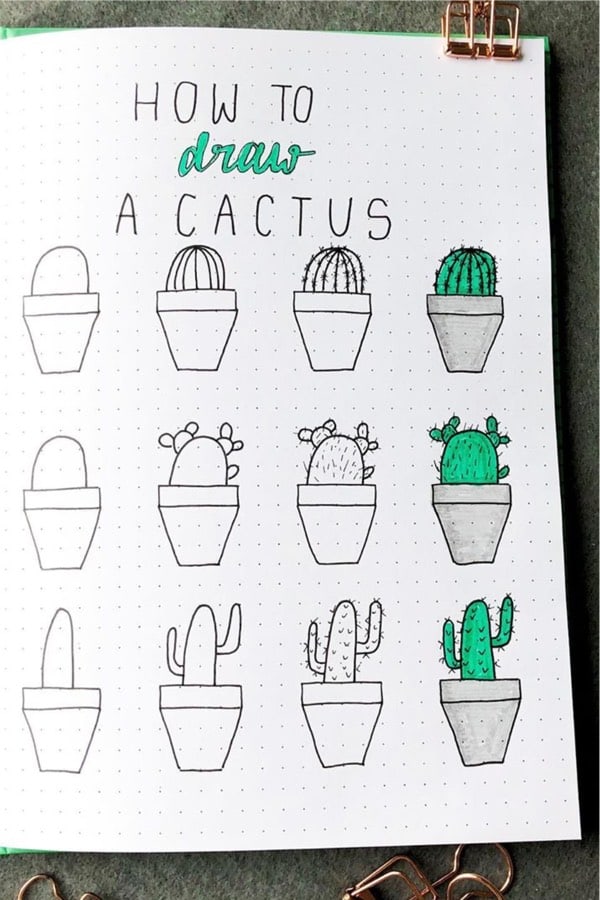 cactus in pot bullet journal doodle