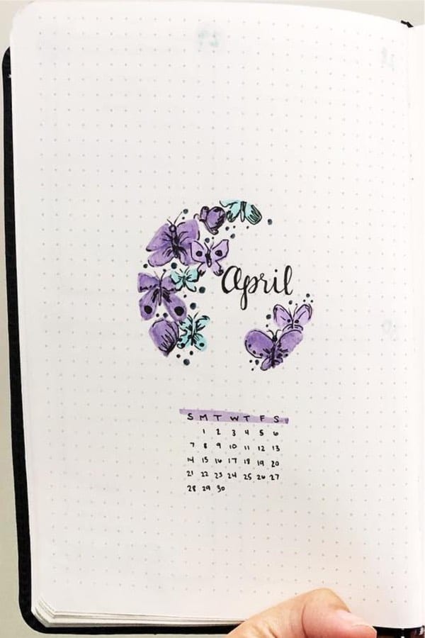 butterfly doodle monthly cover in purple