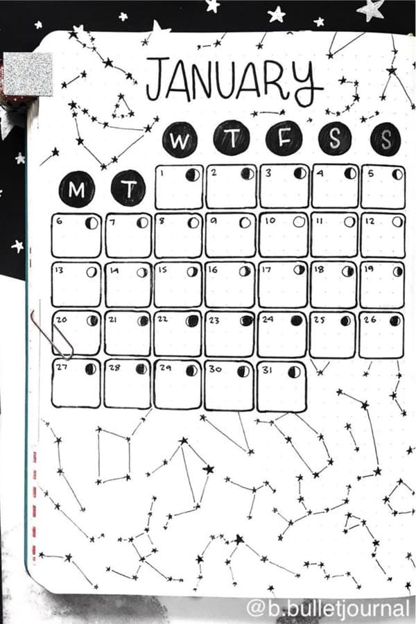 black and white constellation journal spread