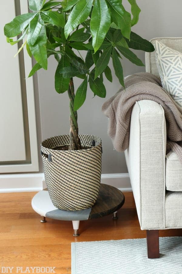 potted plant holder with painted wood