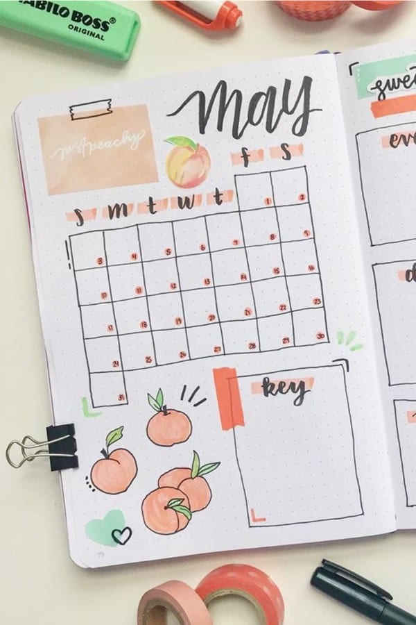 peach themed monthly log for bujo
