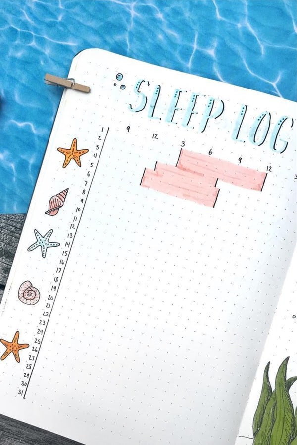 bullet journal tracker with beach drawings