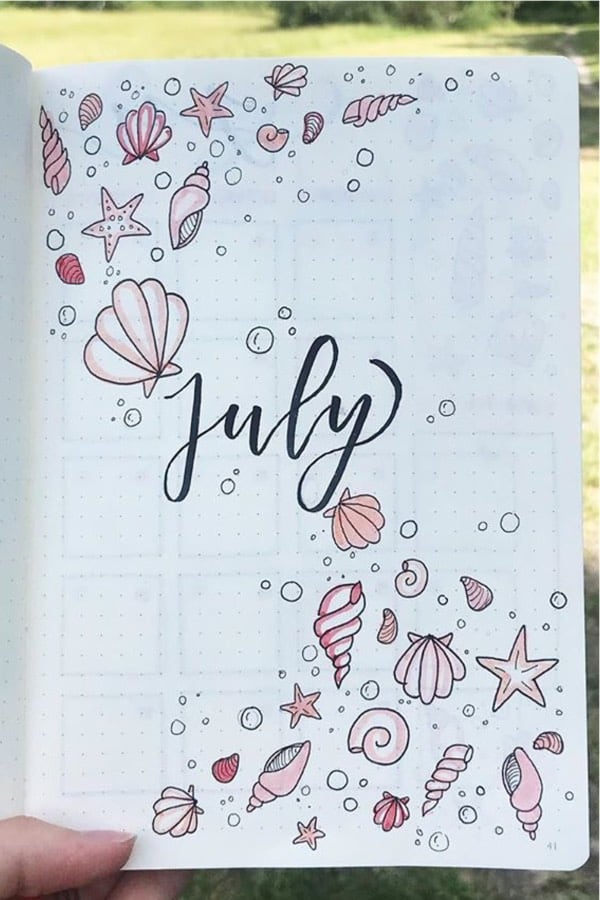 seashell doodles for bullet journal cover page
