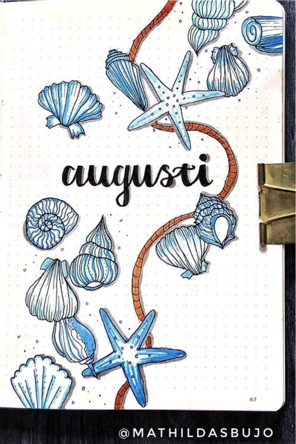 bujo cover spread with shell theme