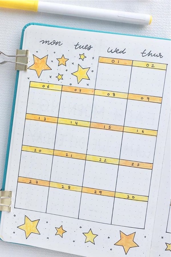 best bullet journal spreads with stars