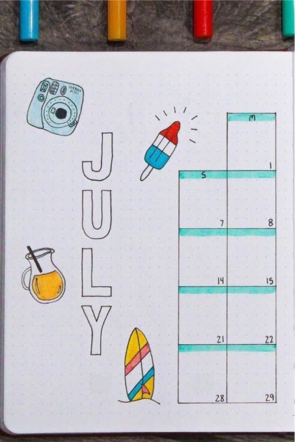 beach themed monthly layout for bujo