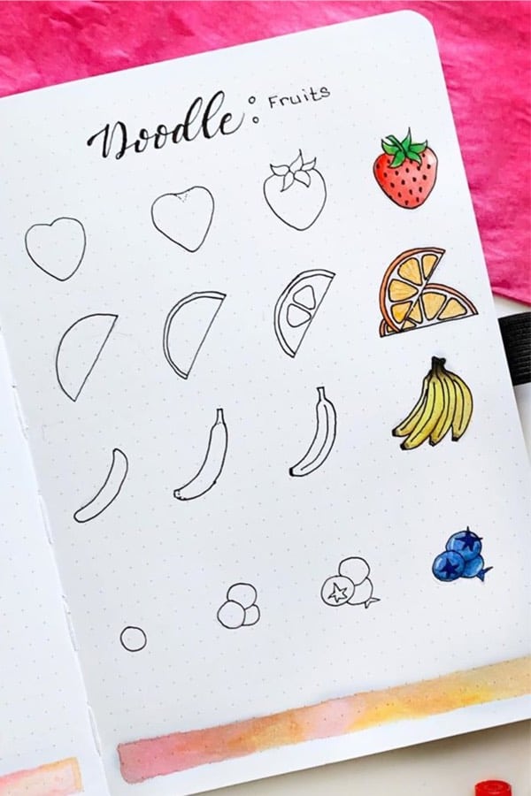 bujo doodles for fruit themed spread