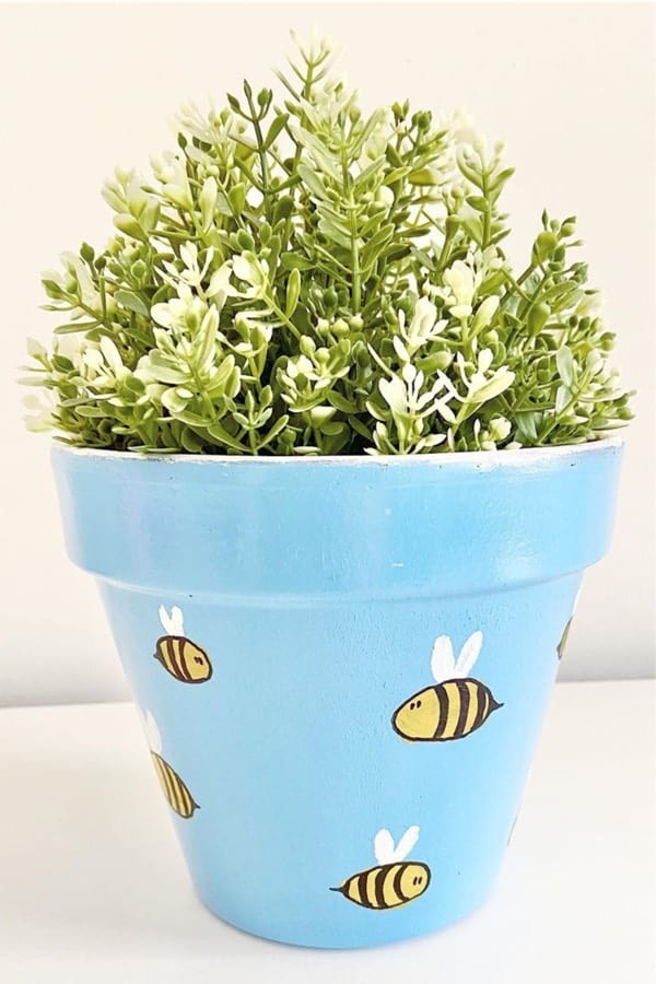 baby blue painted flower pot