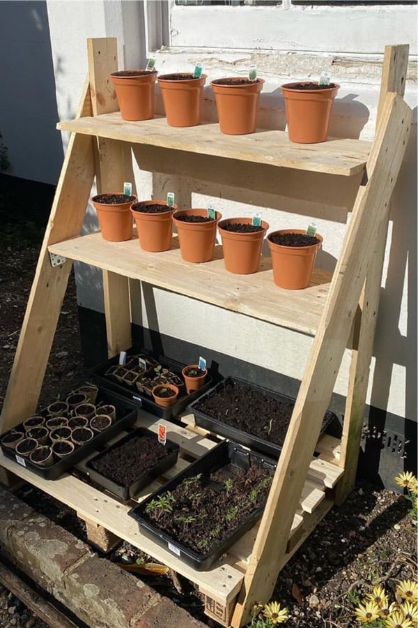 leftover pallet for ladder planter