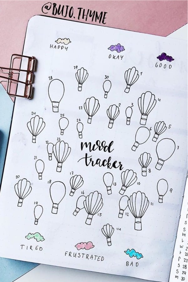 best bujo layout ideas with hot air balloon doodles