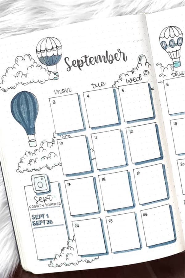 monthly spread with hot air balloons