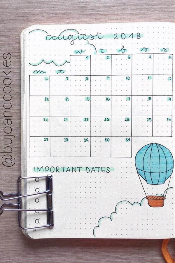 cloud and flying balloon bullet journal inspiration