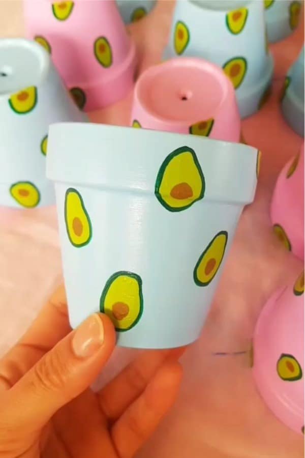 mini clay pot design with avocados