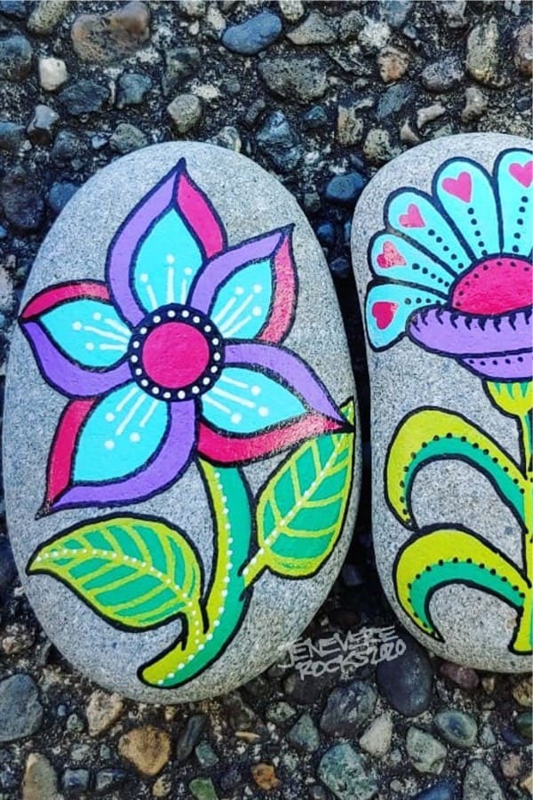 painted rocks with flower designs