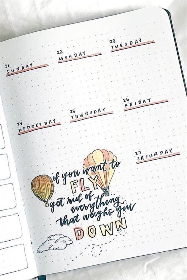 minimalist weekly layout with balloon doodles