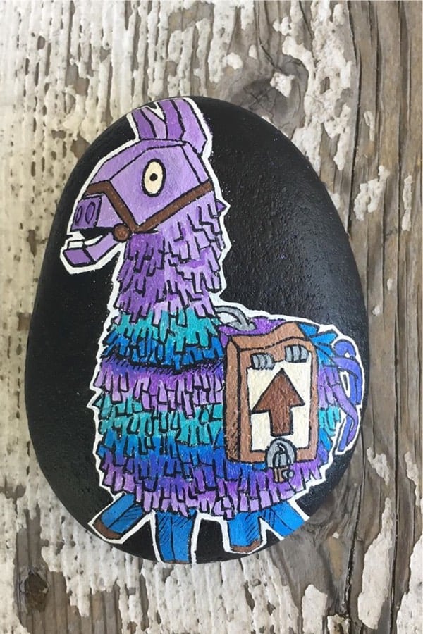fornite llama design on painted rock