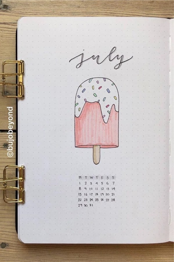 summer bullet journal cover with ice cream theme