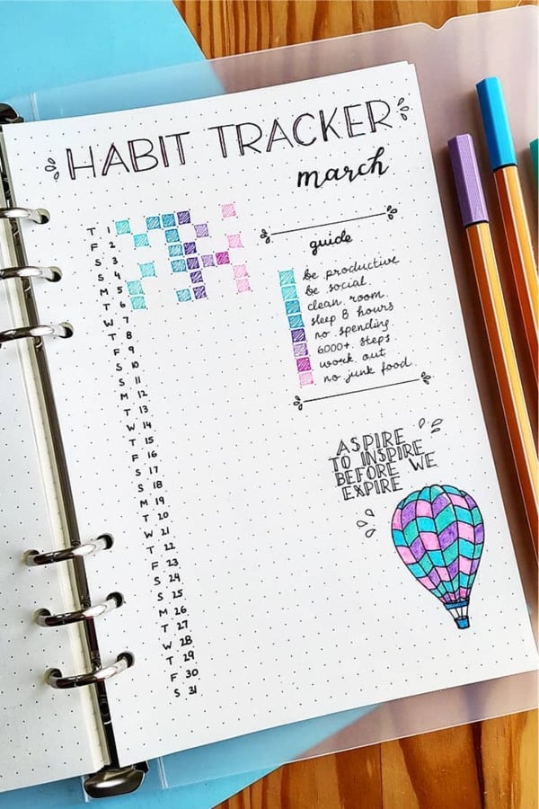 hot air balloon themed habit tracker