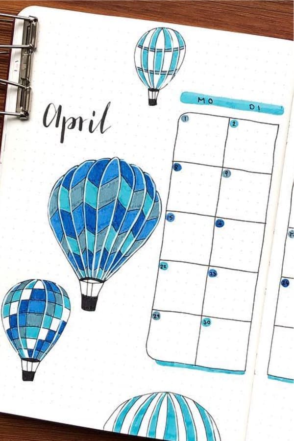 best bujo theme with hot air balloons