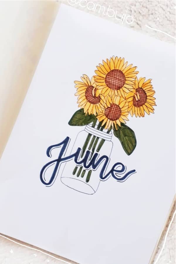 summer bujo cover with sunflower drawings