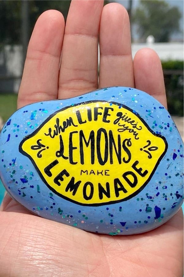 painted rock with lemon theme