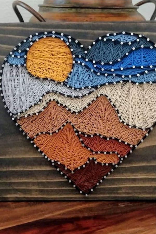 diy string art with heart shape