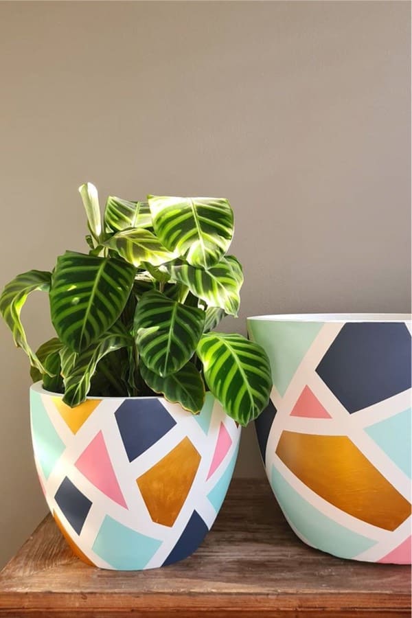geometric painted indoor clay pots