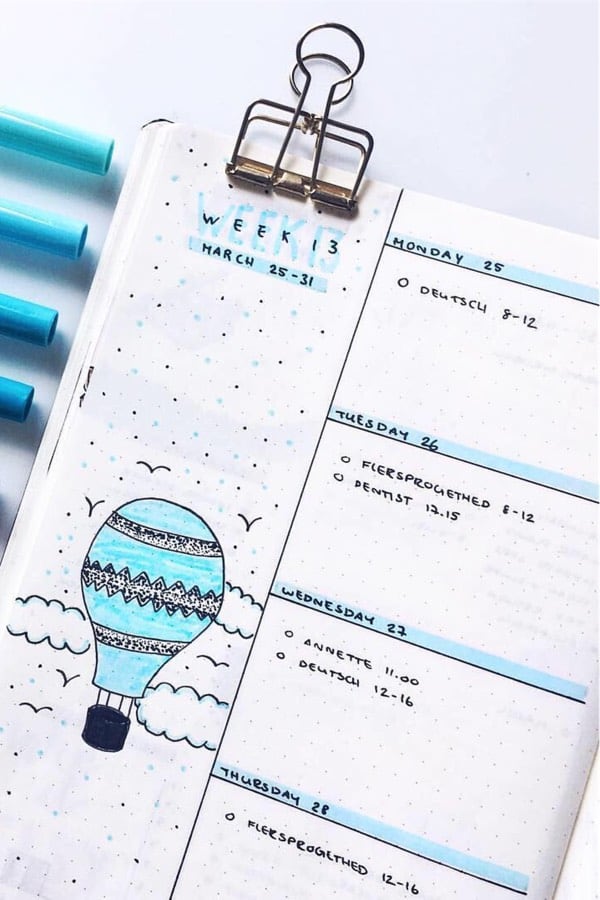 dot journal theme with hot air balloons