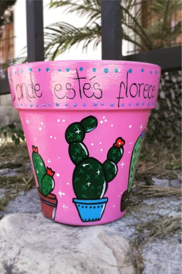 cactus themed clay pot design
