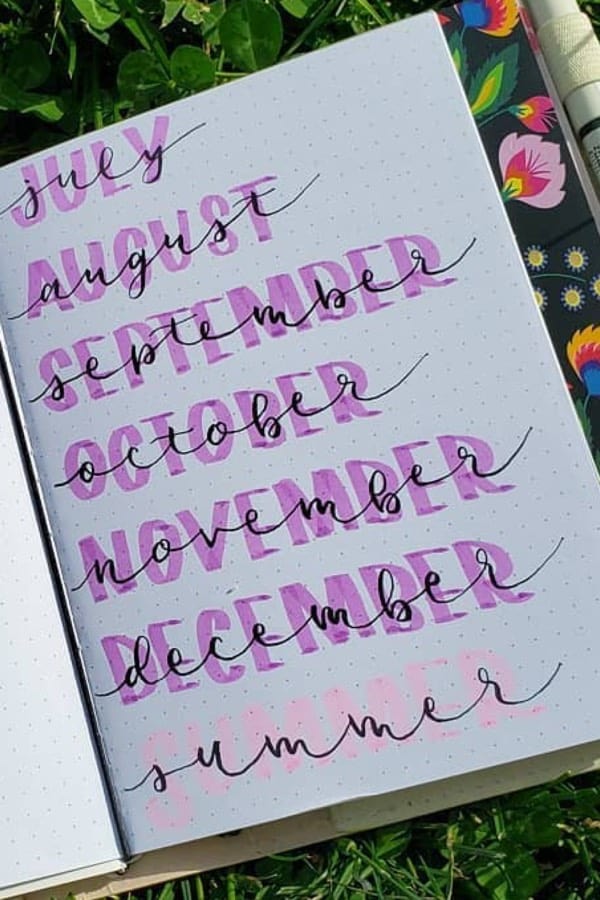bujo title examples in pink