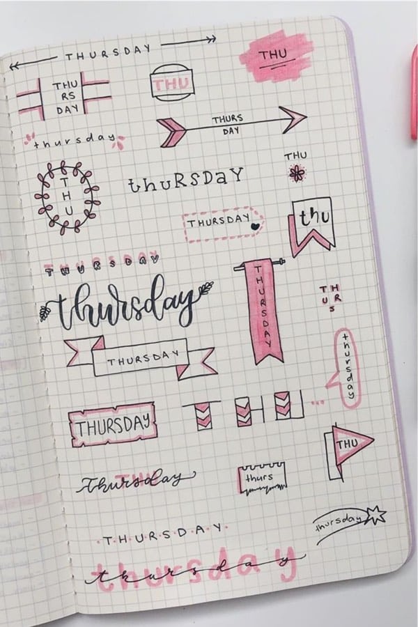 bujo banners and titles with pink color