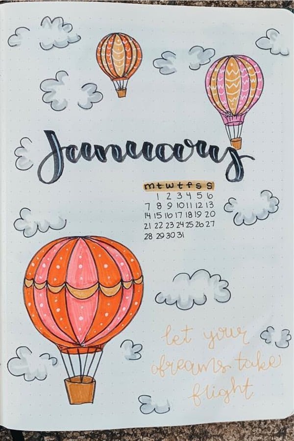 monthly cover with balloon and cloud theme