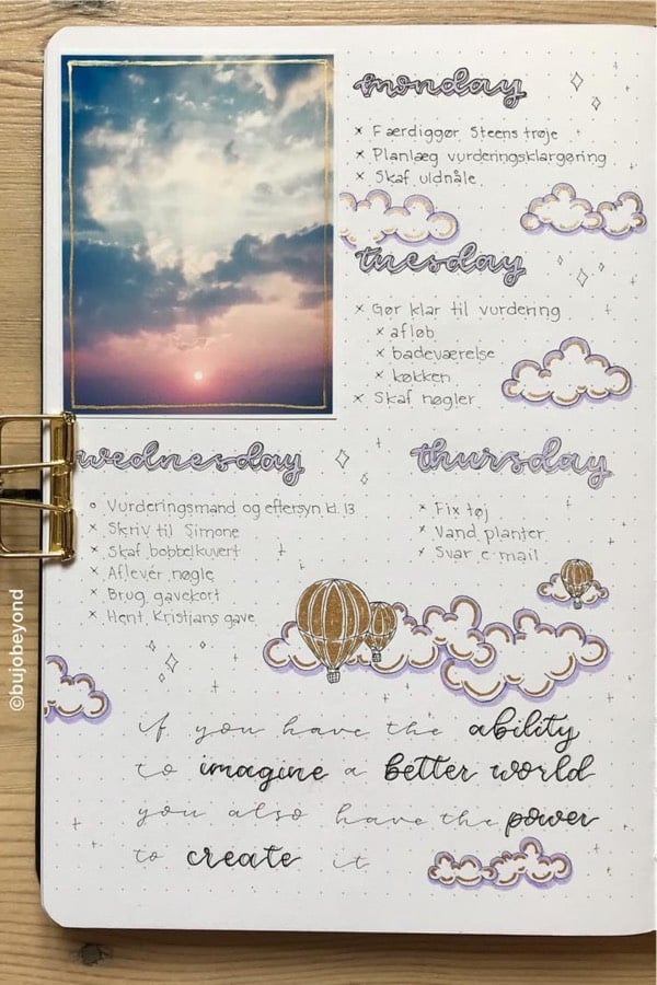 cloud and balloon inspiration for bullet journal