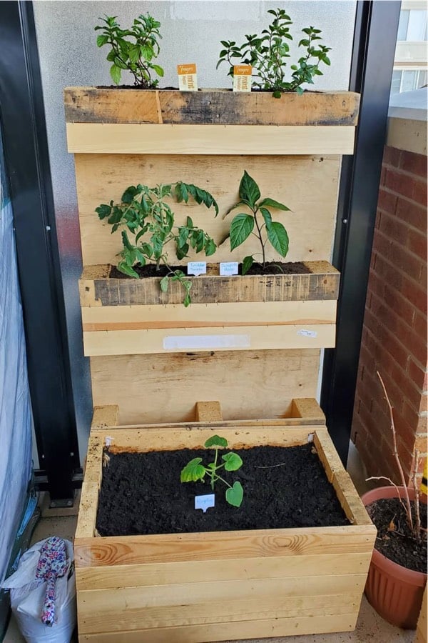 tiered small wooden planter
