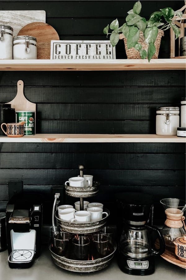 coffee station with black wood