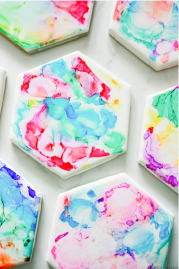 colorful tile coaster craft with sharpies