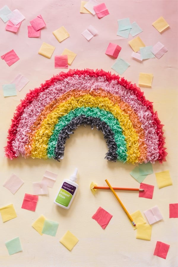 craft tutorial with rainbow tissue paper