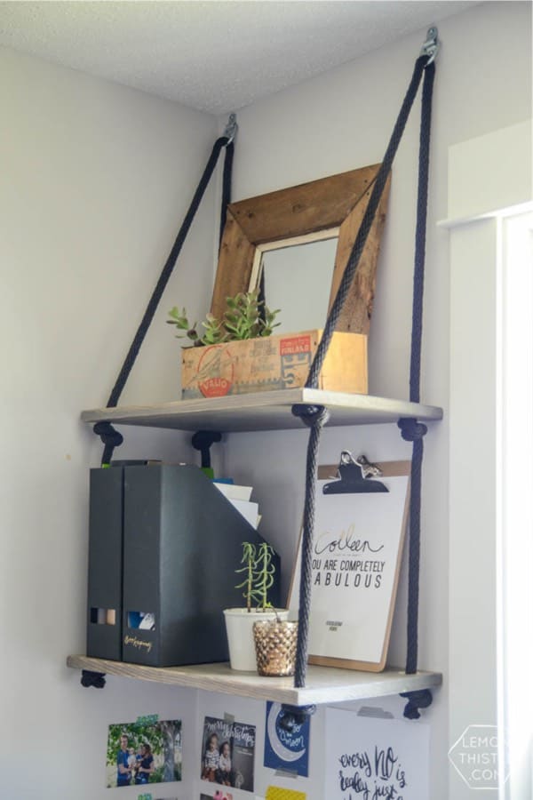 hanging shelving with ropes