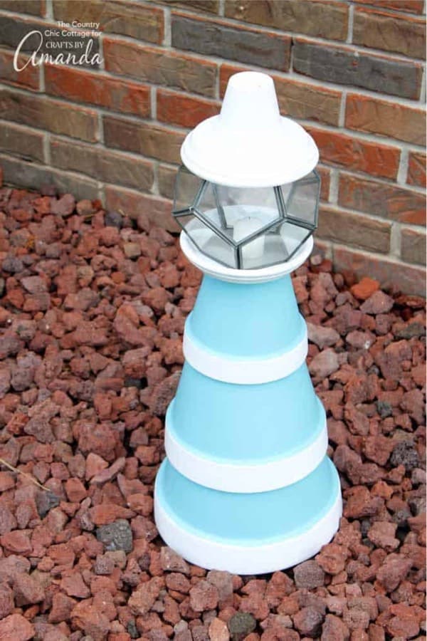craft tutorial for clay pot garden lighthouse
