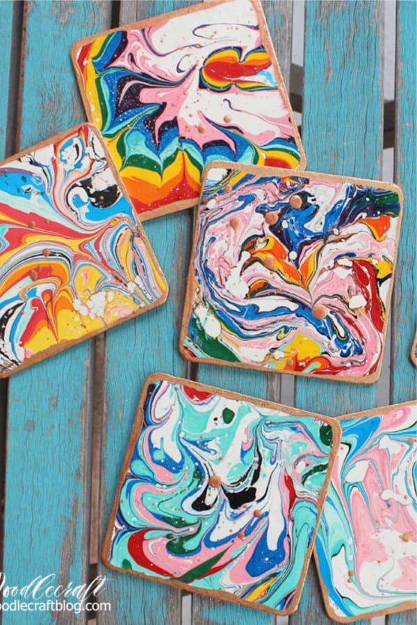 marble painted coaster craft project for kids