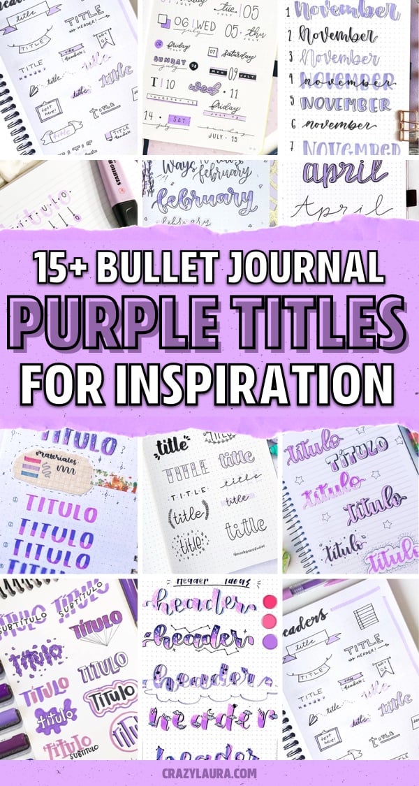 bujo titles in purple