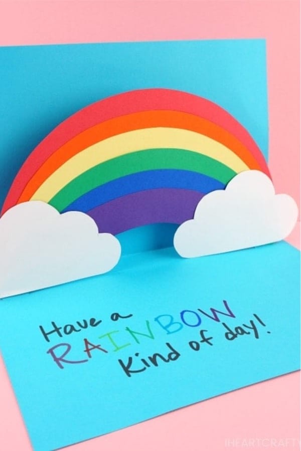 paper pop up card with rainbow