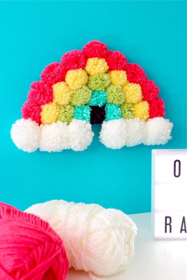 art project for teens with rainbow pom poms