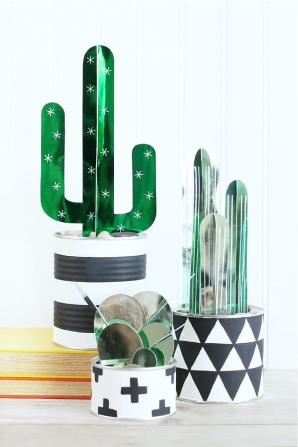cactus craft with recycled soup cans