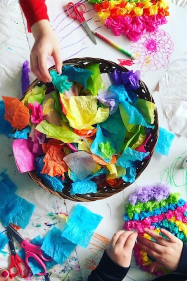 kids craft with crumpled gift paper