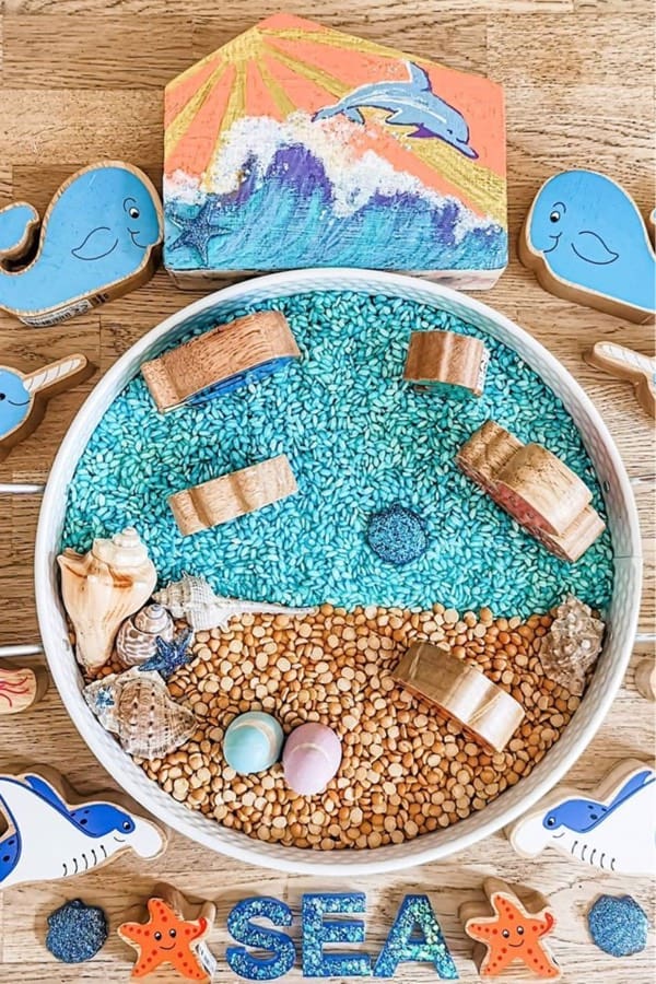 make your own sensory bin with rice