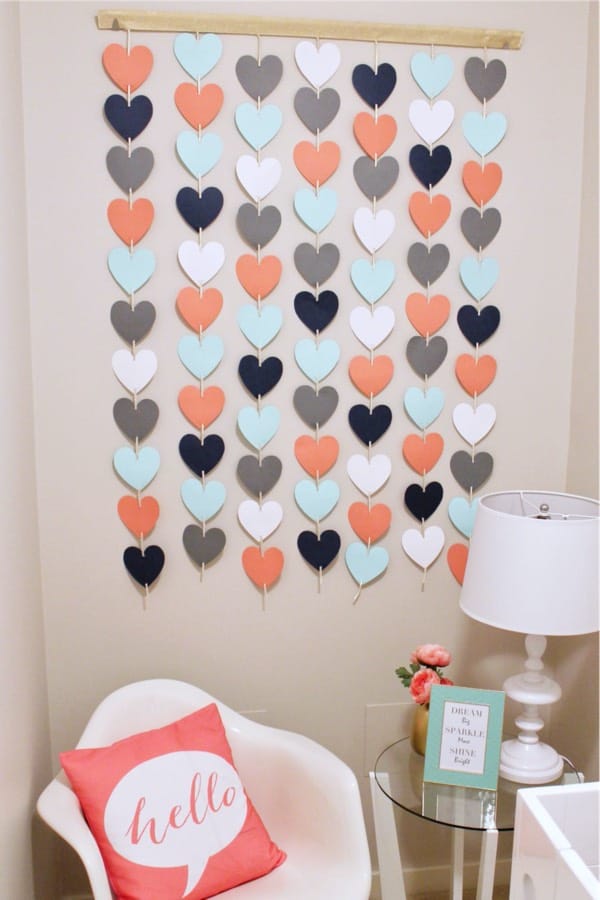 homemade wall hanging with hearts