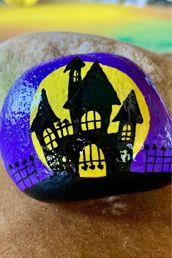 best haunted house painted rock inspiration